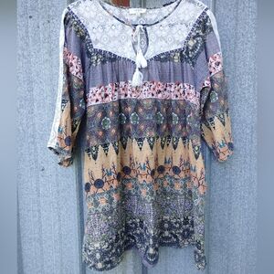 Umgee Bohemian Patchwork Style Dress Large